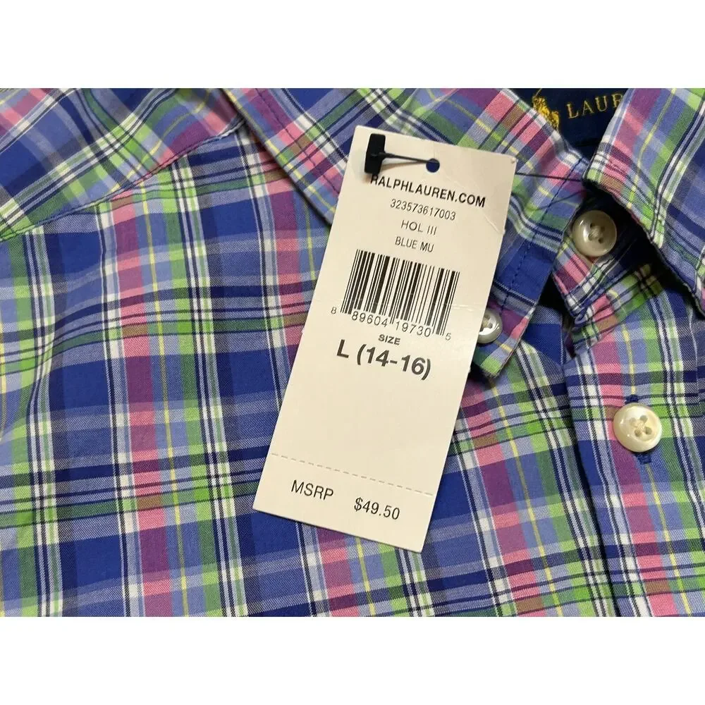 Ralph Lauren Shirt Youth Large 14-16 Plaid Long Sleeve Classic Preppy Button-Up